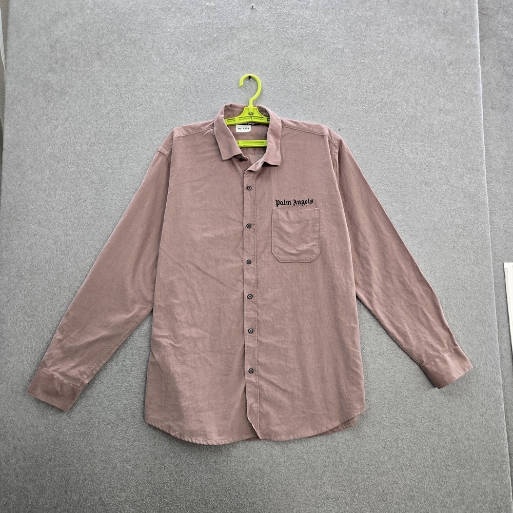 Palm Angels Men Button Up Shirt XXL Brown Embroidered Corduroy